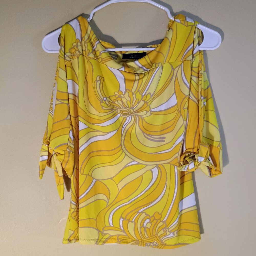 Trina Turk blouse, Trina Turk top, colorful blouse, yellow top, summer top, top